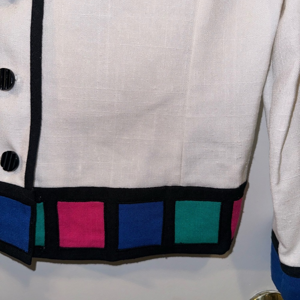 Vintage 80’s Women’s Waist Jacket Blazer Size 8 Petite Colorblock - Picture 3 of 8